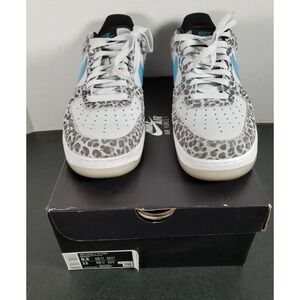 Nike Air Force 1 Low Leopard Print Blue Swoosh DJ6192 001 Mens 9.5